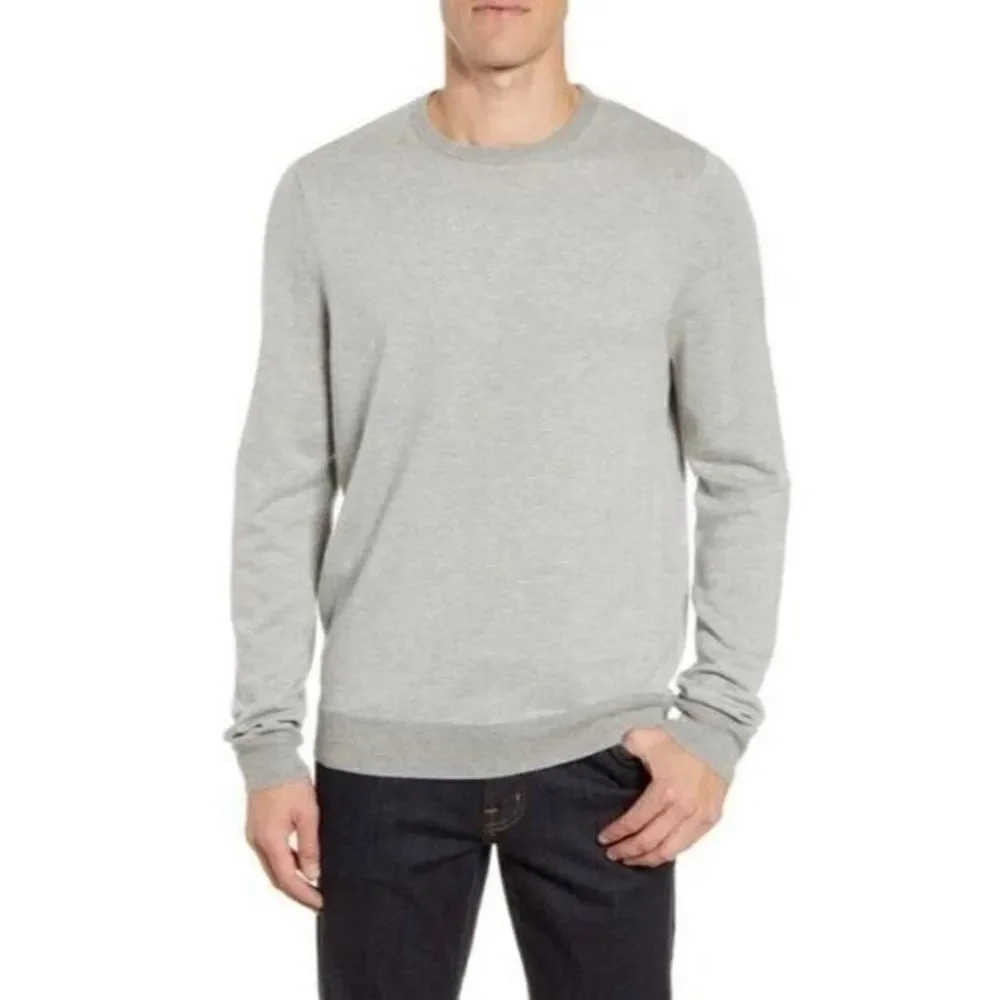 Nordstrom Men's Shop Birds' Eye Light Grey Oil Crewneck Sweater S